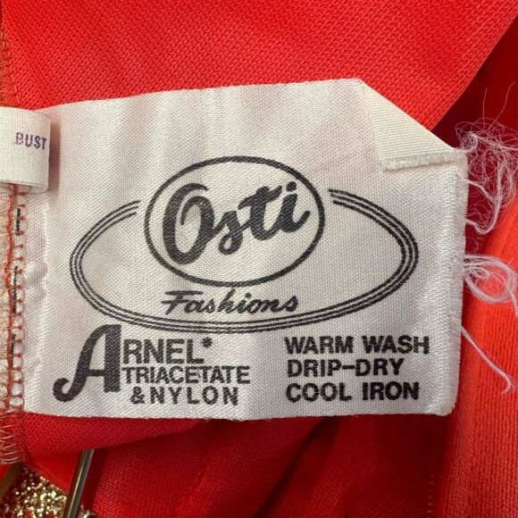 OSTI Vintage 70s Nylon Crepe Balloon Sleeve Coral Gown * Small - Picture 8 of 17